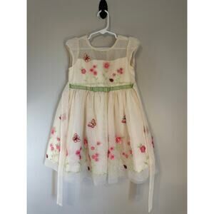 Jona Michelle Girls 4T Flower and Butterfly Cream Chiffon Summer Dress
